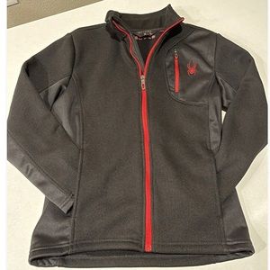 Spyder Youth Zip Up Sweater, Sz 10-12, Black and Red